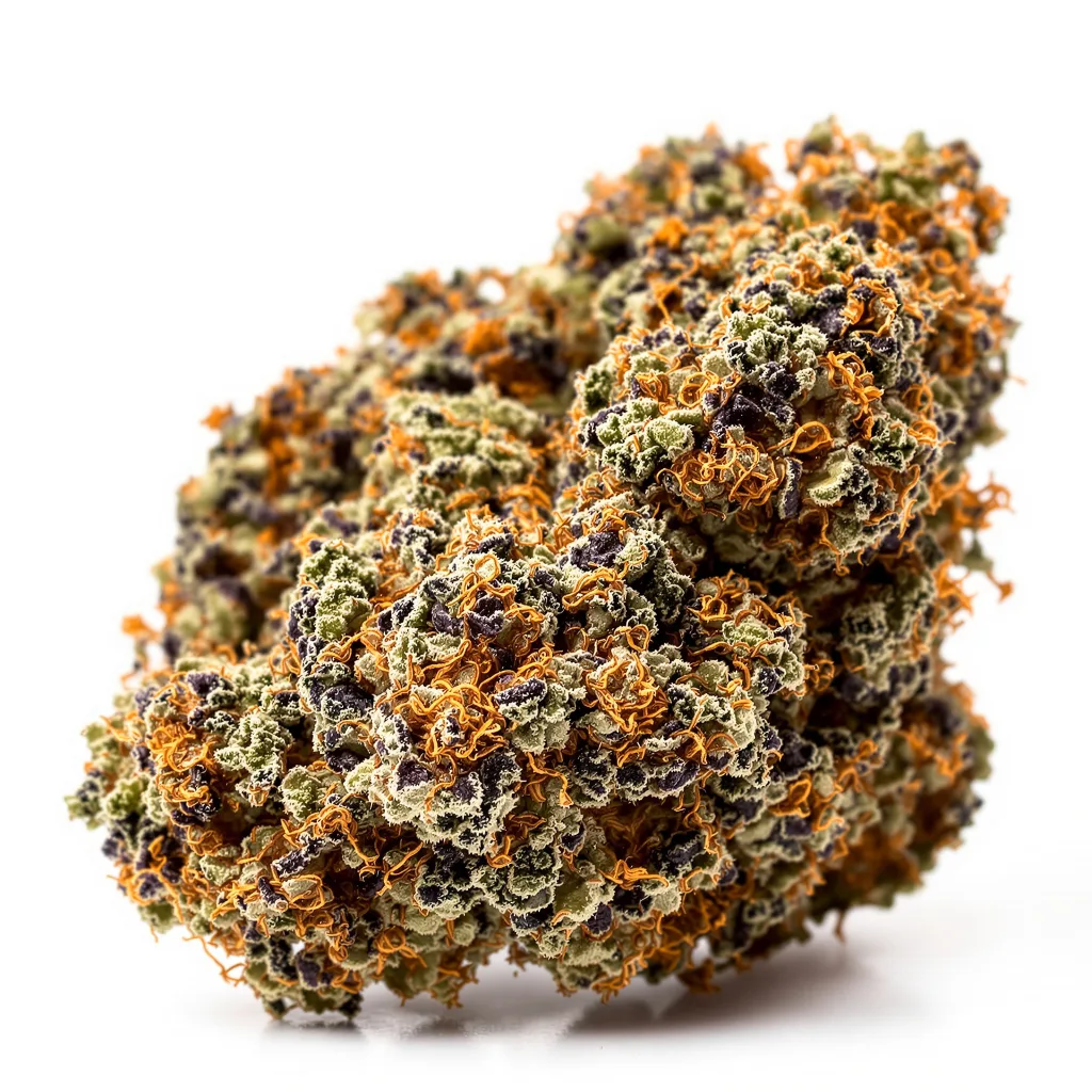 Tangerine Kush 70% indica / 30% sativa — fleur avec trichomes visibles