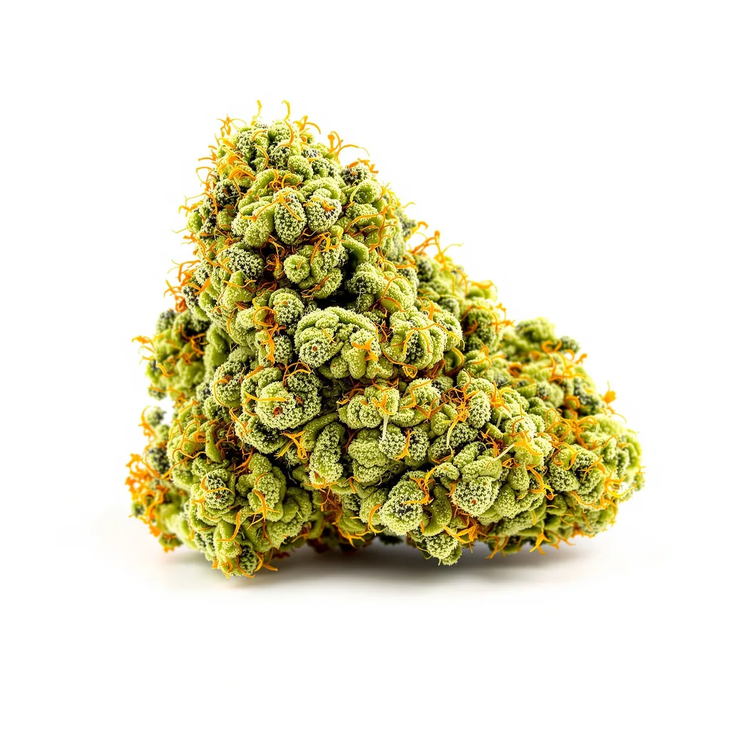 Tangerine Power 50% indica / 75% sativa — fleur avec trichomes visibles