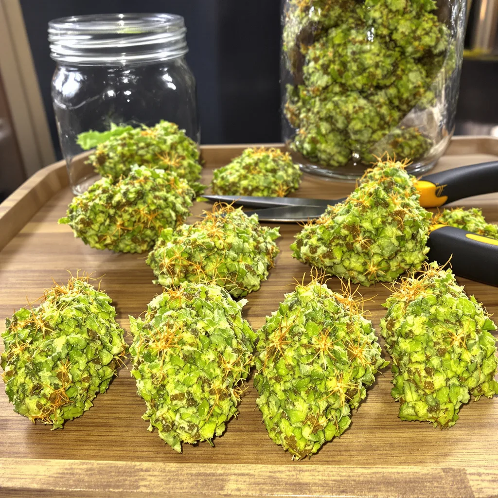 Tangie 18% indica / 82% sativa — fleur avec trichomes visibles