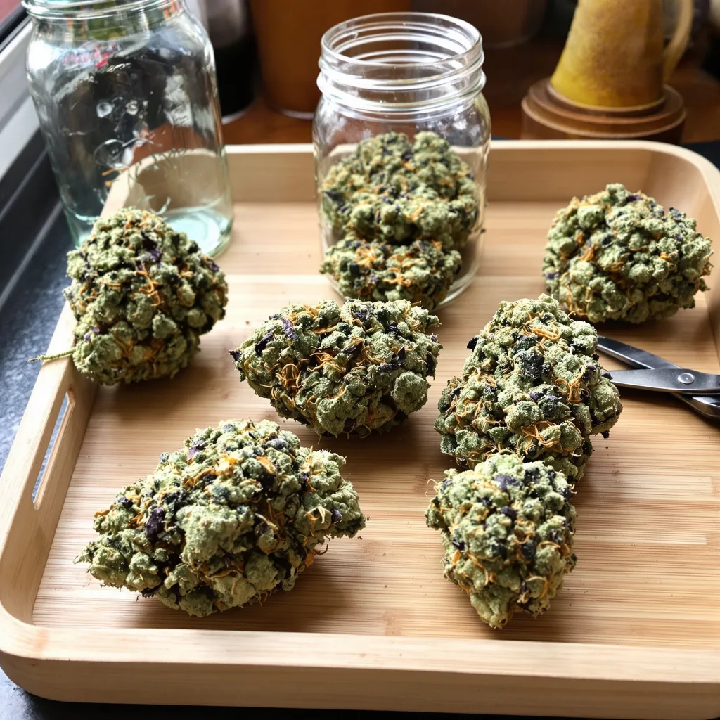 Tembo Kush 46% indica / 54% sativa — fleur avec trichomes visibles