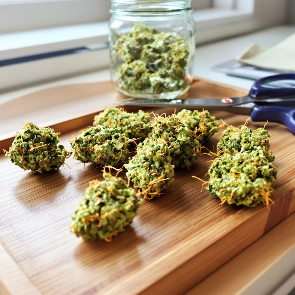Thai 8% indica / 92% sativa — fleur avec trichomes visibles