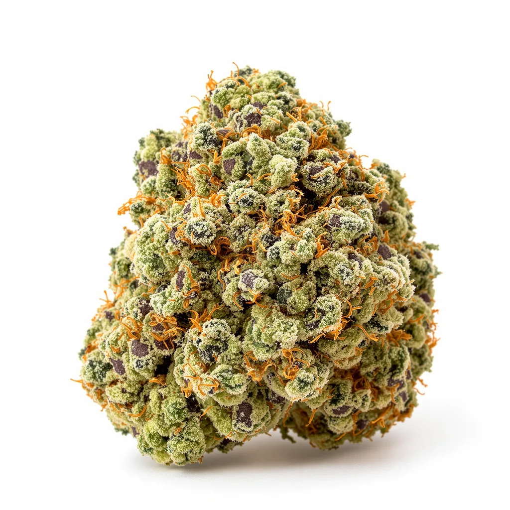 THC Bomb 60% indica / 40% sativa — fleur avec trichomes visibles