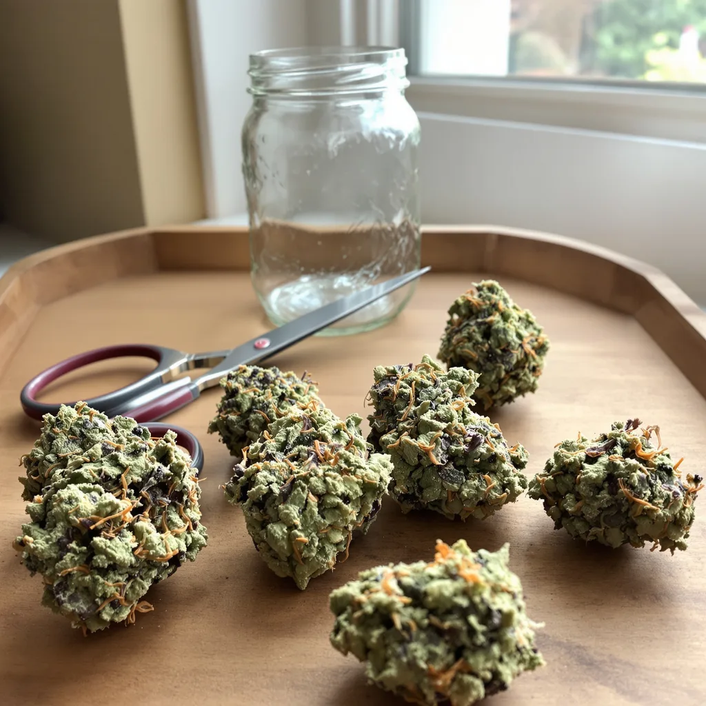 THC Bomb 60% indica / 40% sativa — fleur avec trichomes visibles