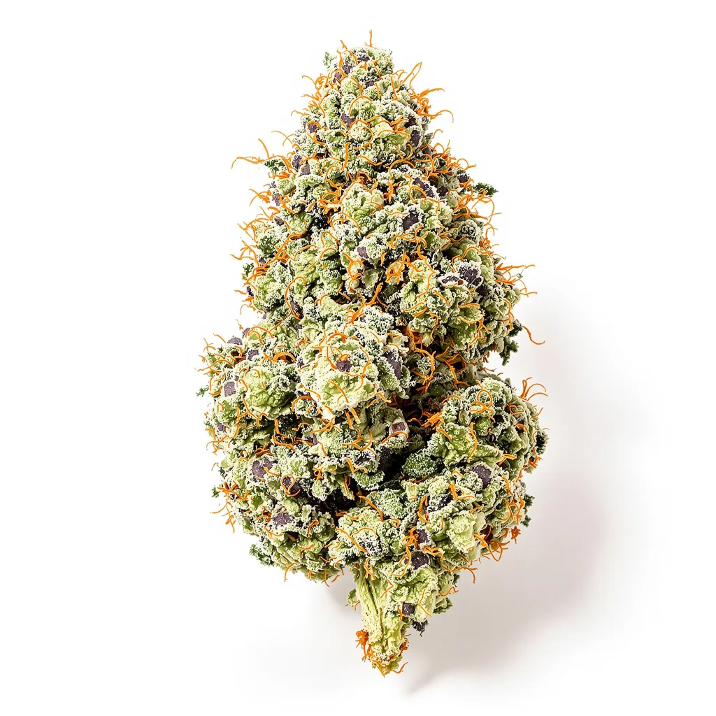 THC Bomb 60% indica / 40% sativa — fleur avec trichomes visibles