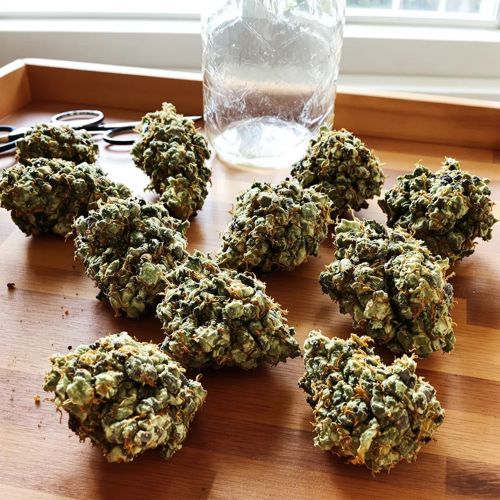 The Big Stink 85% indica / 15% sativa — fleur avec trichomes visibles
