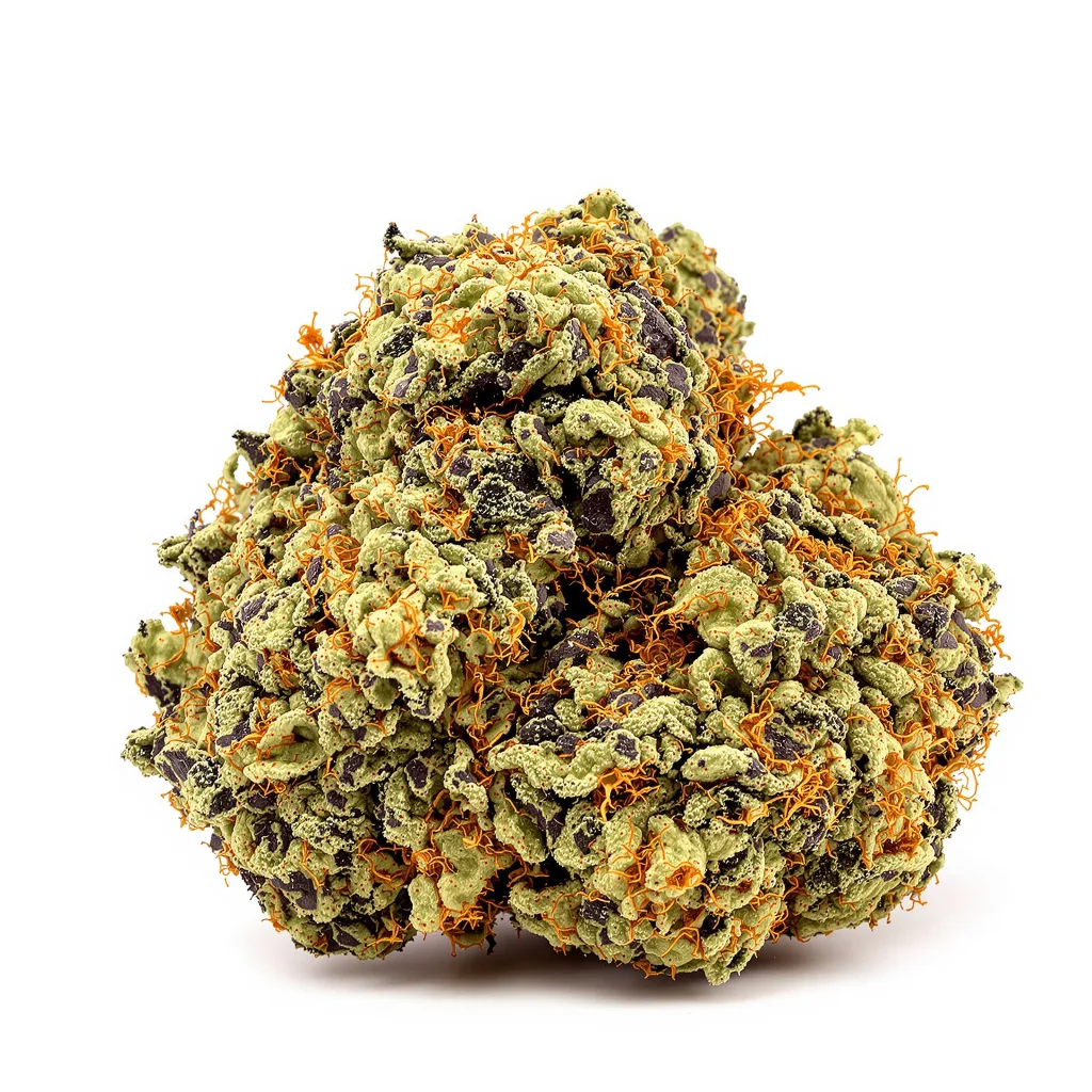 The Big Stink 85% indica / 15% sativa — fleur avec trichomes visibles