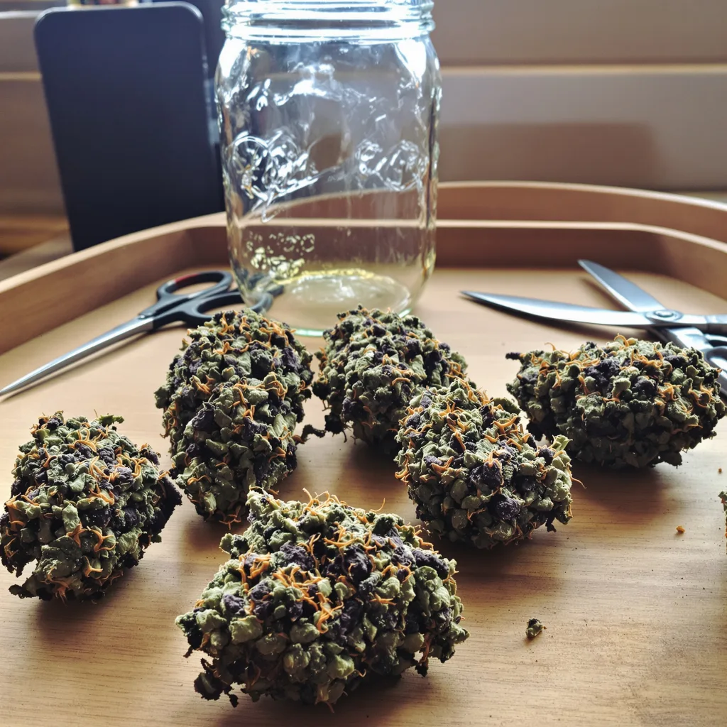 The Big Stink 85% indica / 15% sativa — fleur avec trichomes visibles