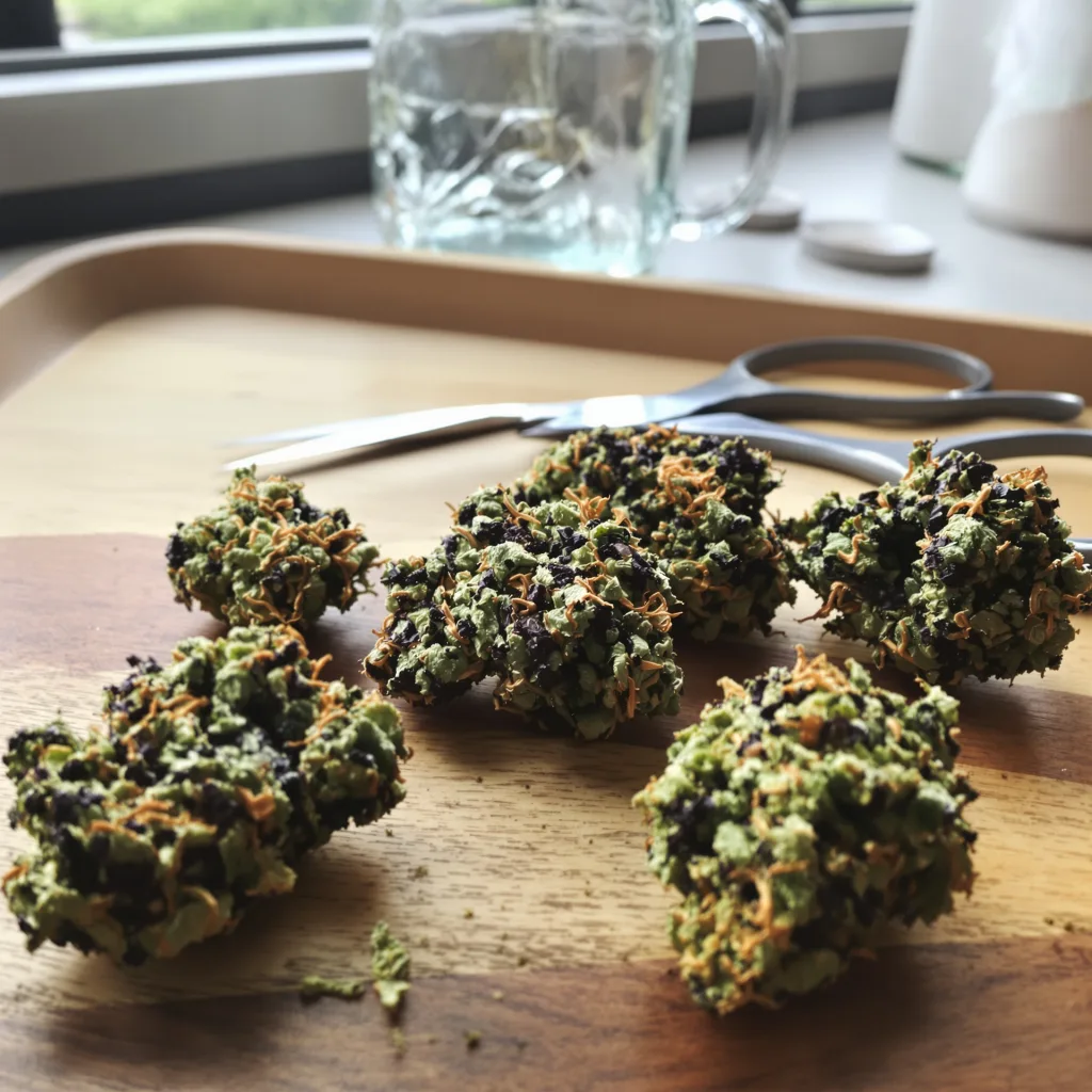 The Hog 100% indica / 50% sativa — fleur avec trichomes visibles