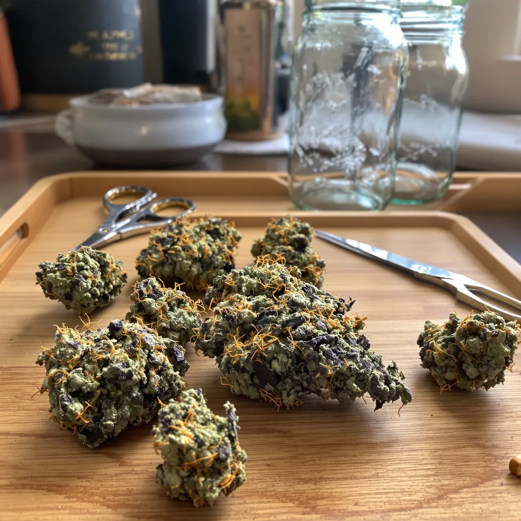 The Sister 77% indica / 23% sativa — fleur avec trichomes visibles