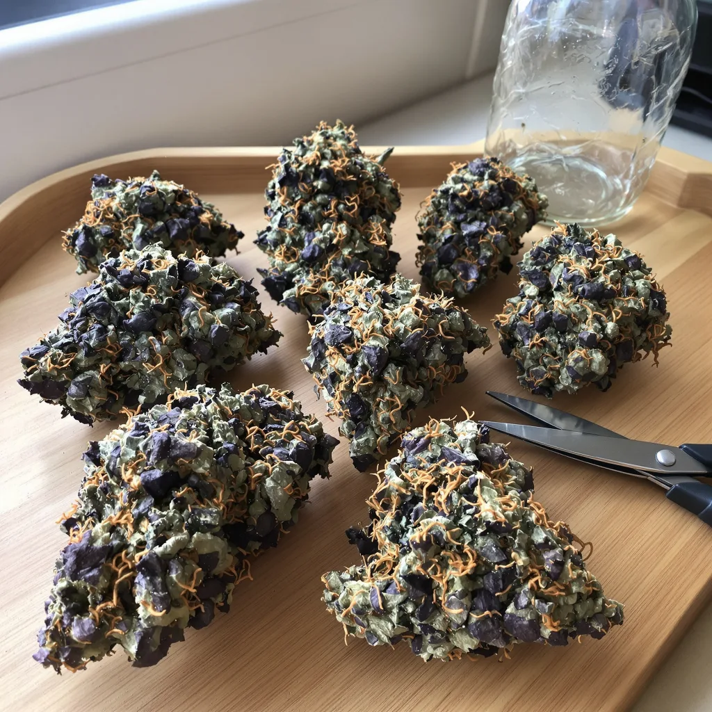 The White 80% indica / 20% sativa — fleur avec trichomes visibles
