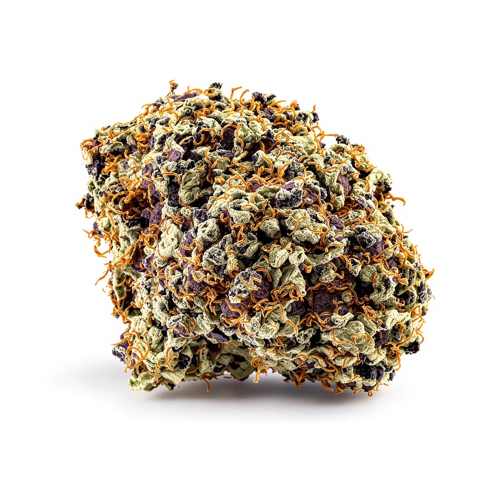 The White 80% indica / 20% sativa — fleur avec trichomes visibles