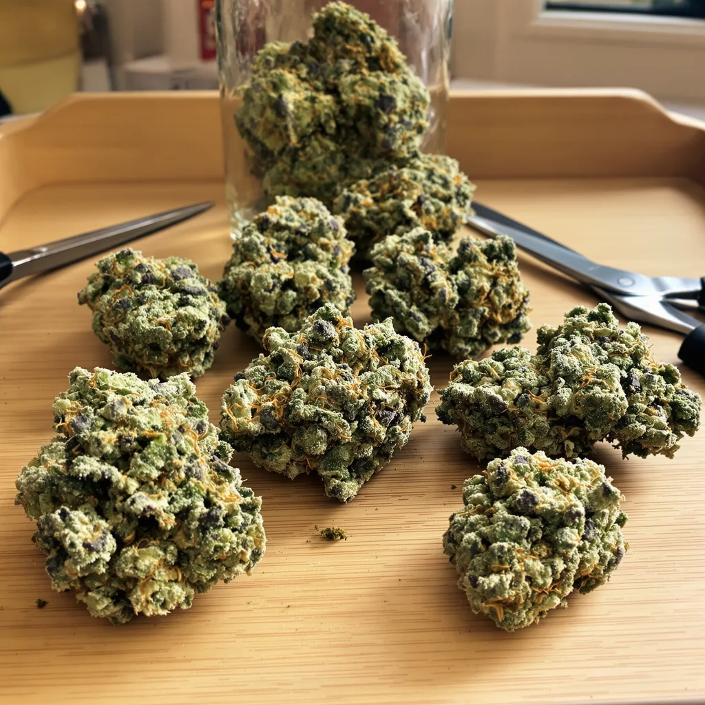 Thin Mint GSC 50% indica / 40% sativa — fleur avec trichomes visibles