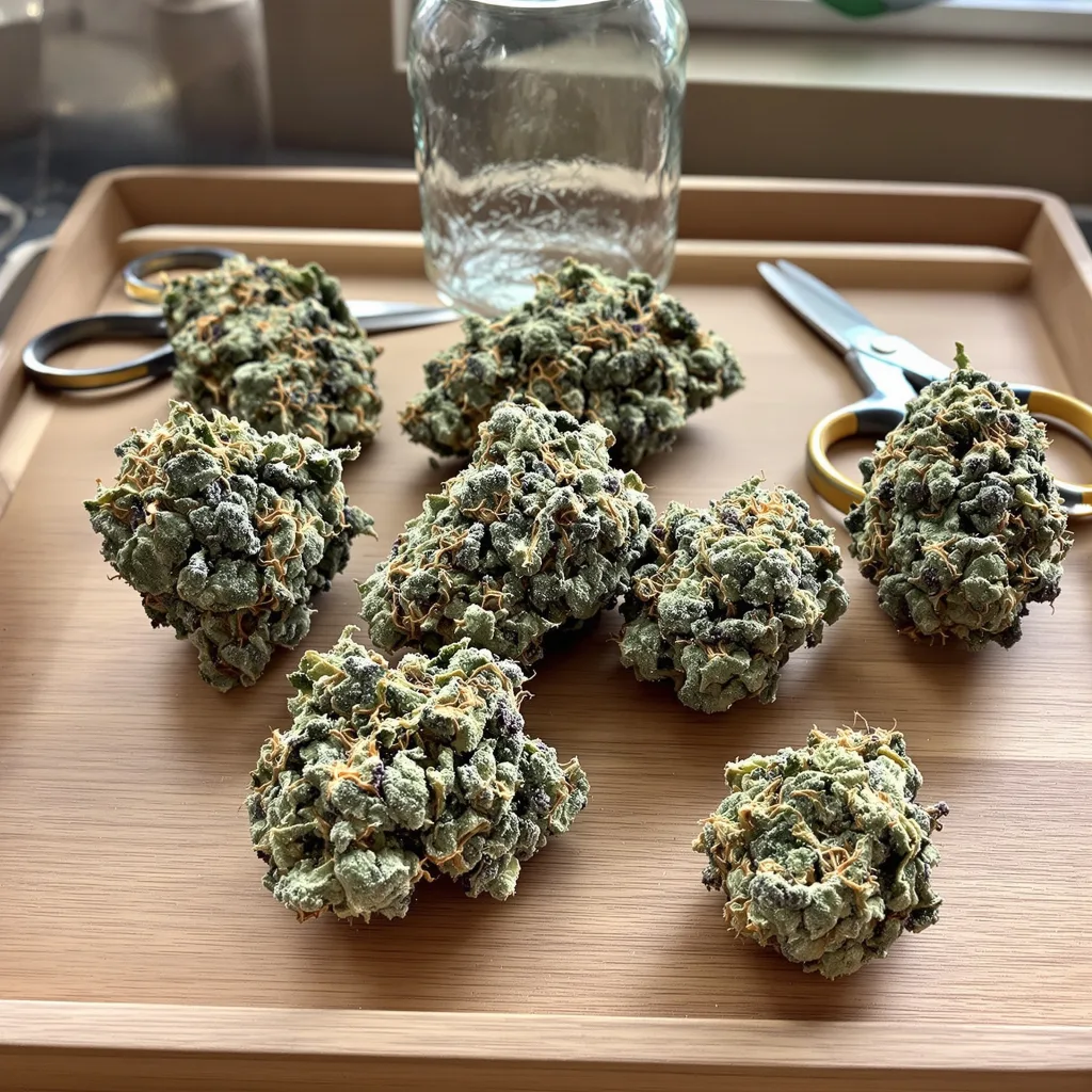 Tiger’s Milk 48% indica / 52% sativa — fleur avec trichomes visibles