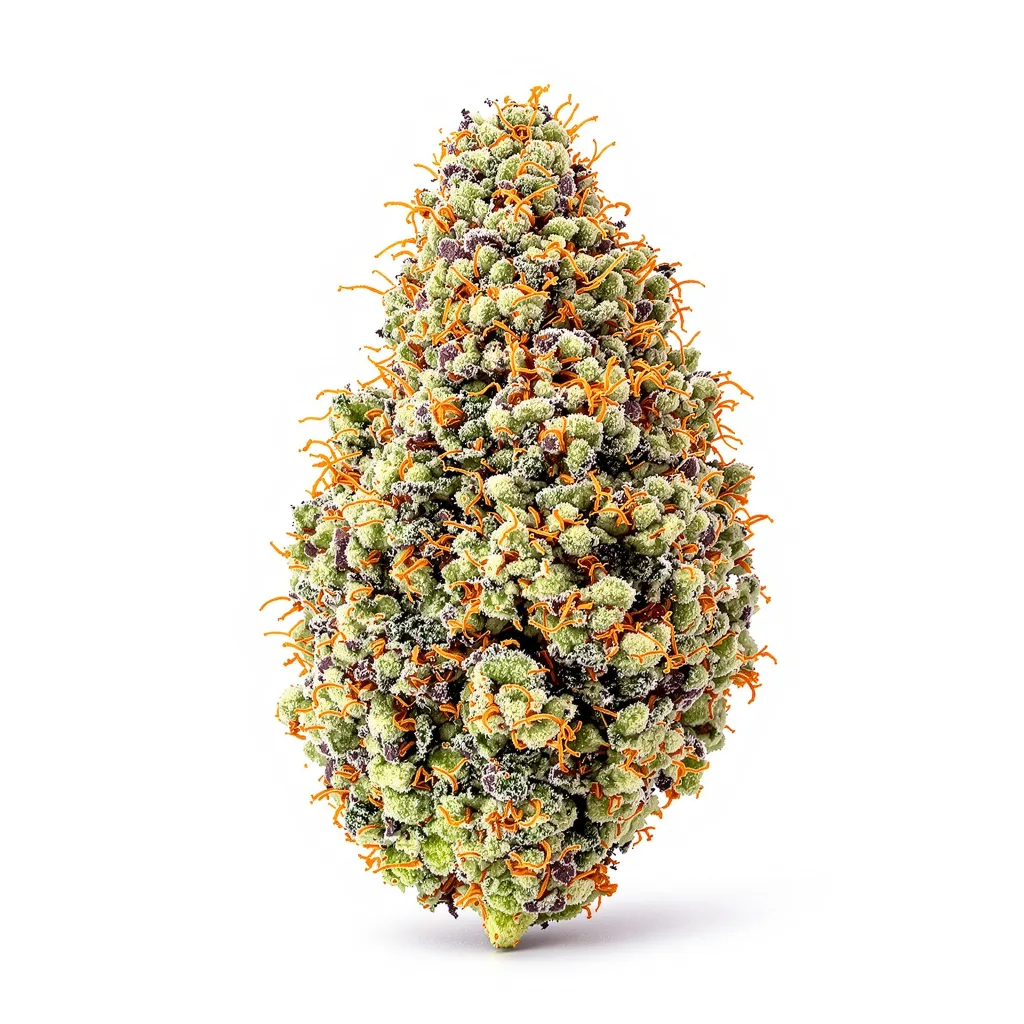 Tiger Woods 47% indica / 53% sativa — fleur avec trichomes visibles