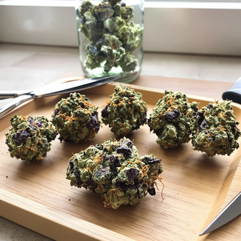 Training Day 66% indica / 34% sativa — fleur avec trichomes visibles