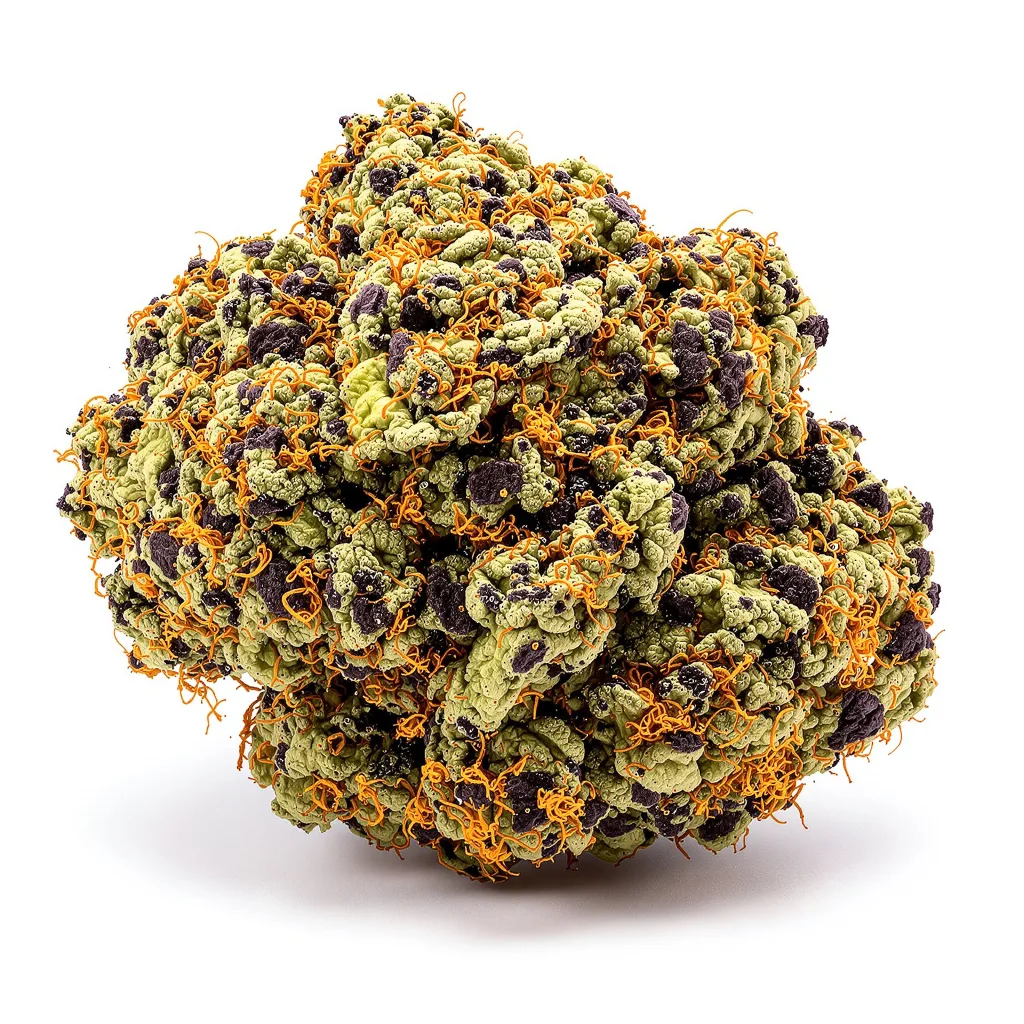 Training Day 66% indica / 34% sativa — fleur avec trichomes visibles