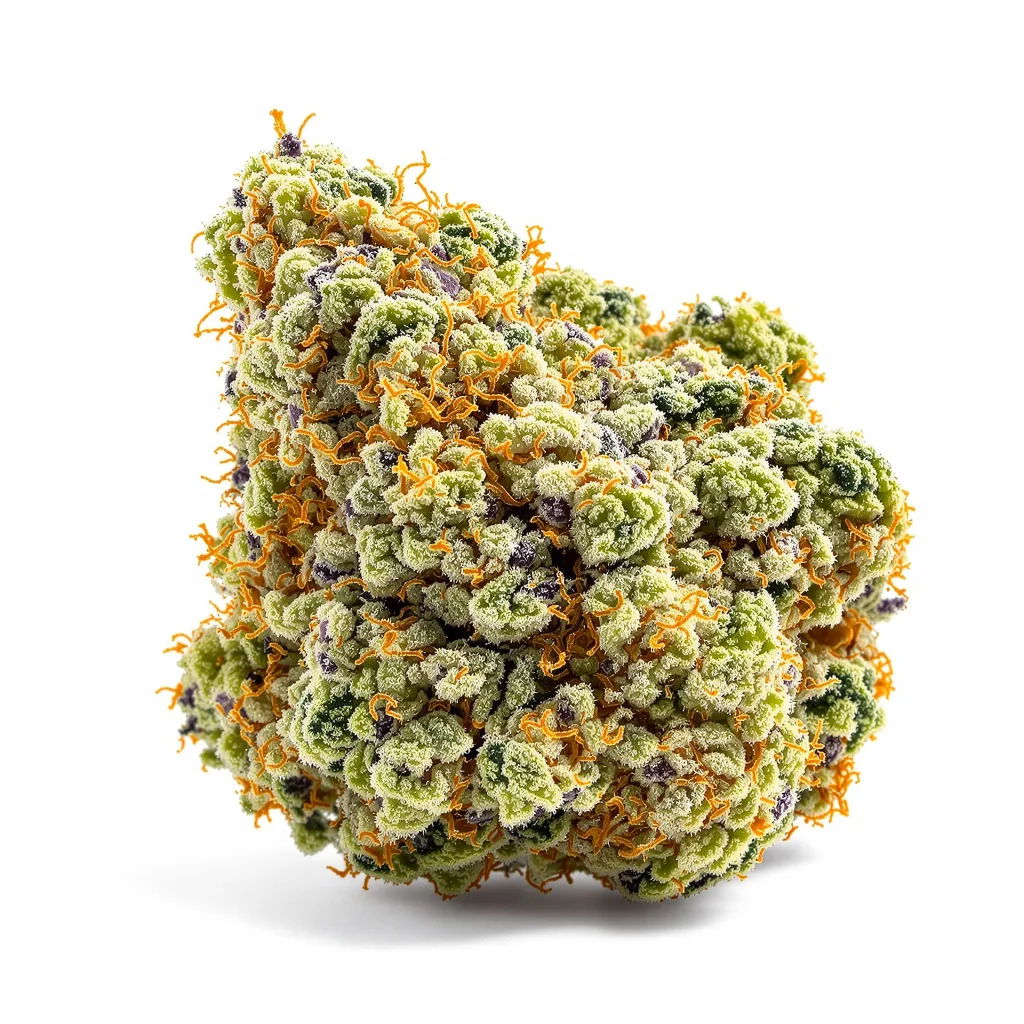 Trainwreck 40% indica / 60% sativa — fleur avec trichomes visibles