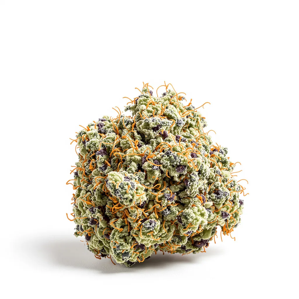 Treasure Island 40% indica / 60% sativa — fleur avec trichomes visibles