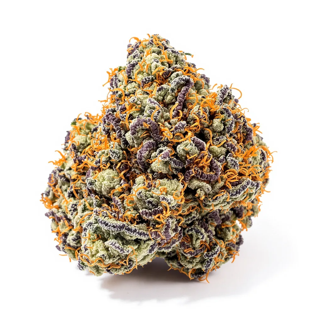 Triple Cheese 70% indica / 30% sativa — fleur avec trichomes visibles