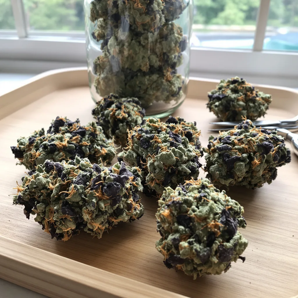 Tuna Kush 70% indica / 30% sativa — fleur avec trichomes visibles