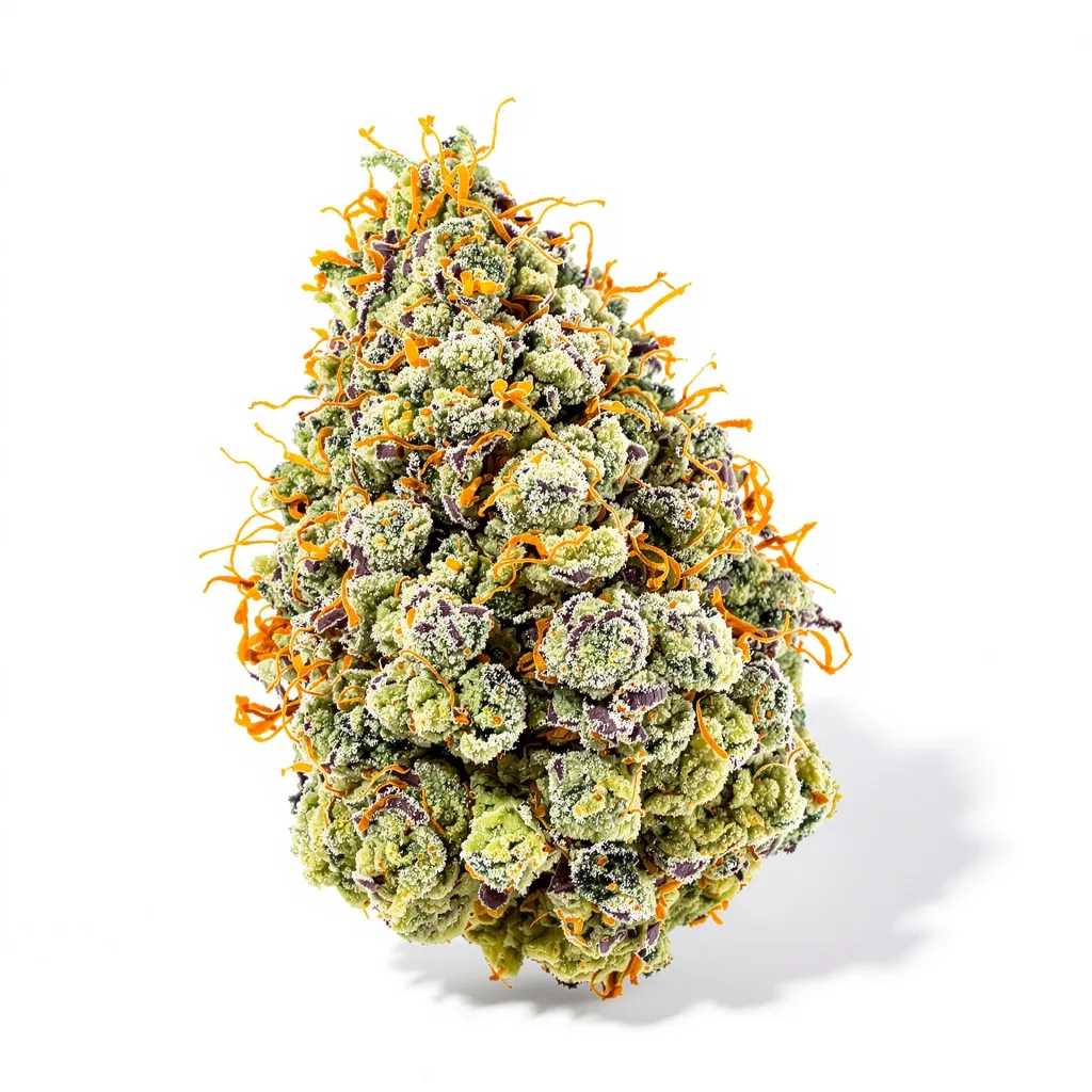 UK Cheese 40% indica / 50% sativa — fleur avec trichomes visibles