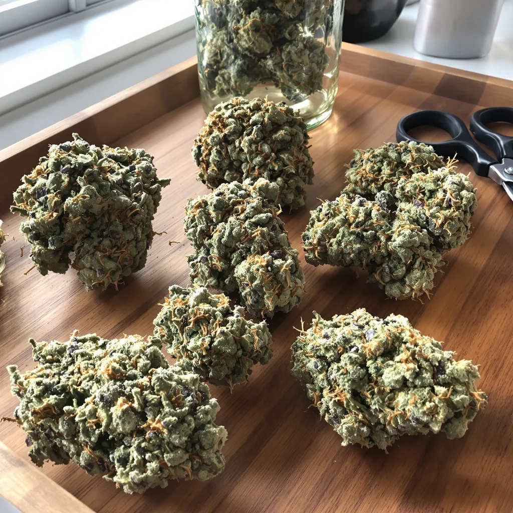 UK Cheese 40% indica / 50% sativa — fleur avec trichomes visibles