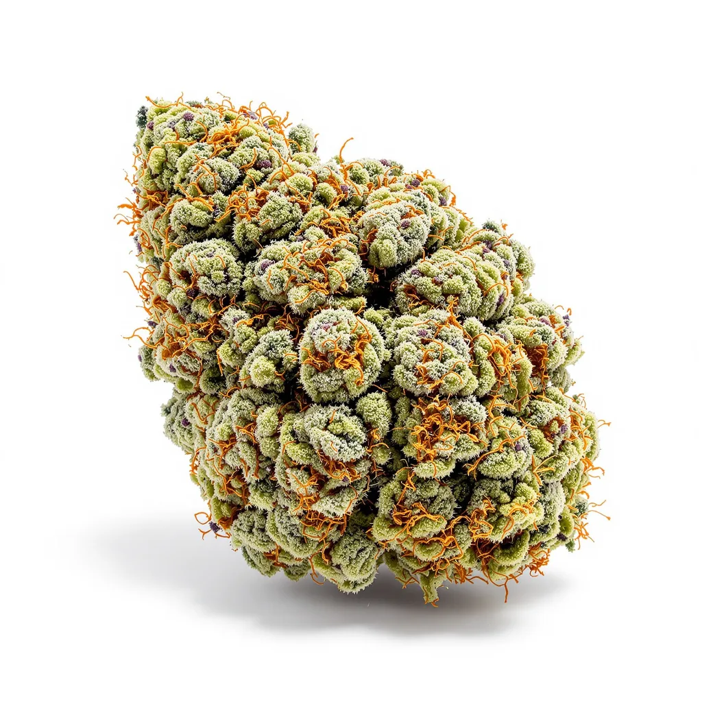 UK Cheese 40% indica / 50% sativa — fleur avec trichomes visibles