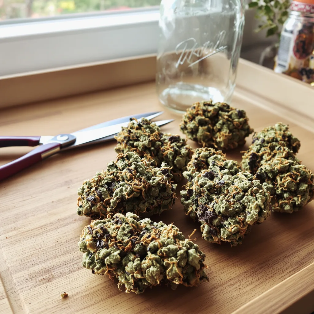 UW 80% indica / 20% sativa — fleur avec trichomes visibles