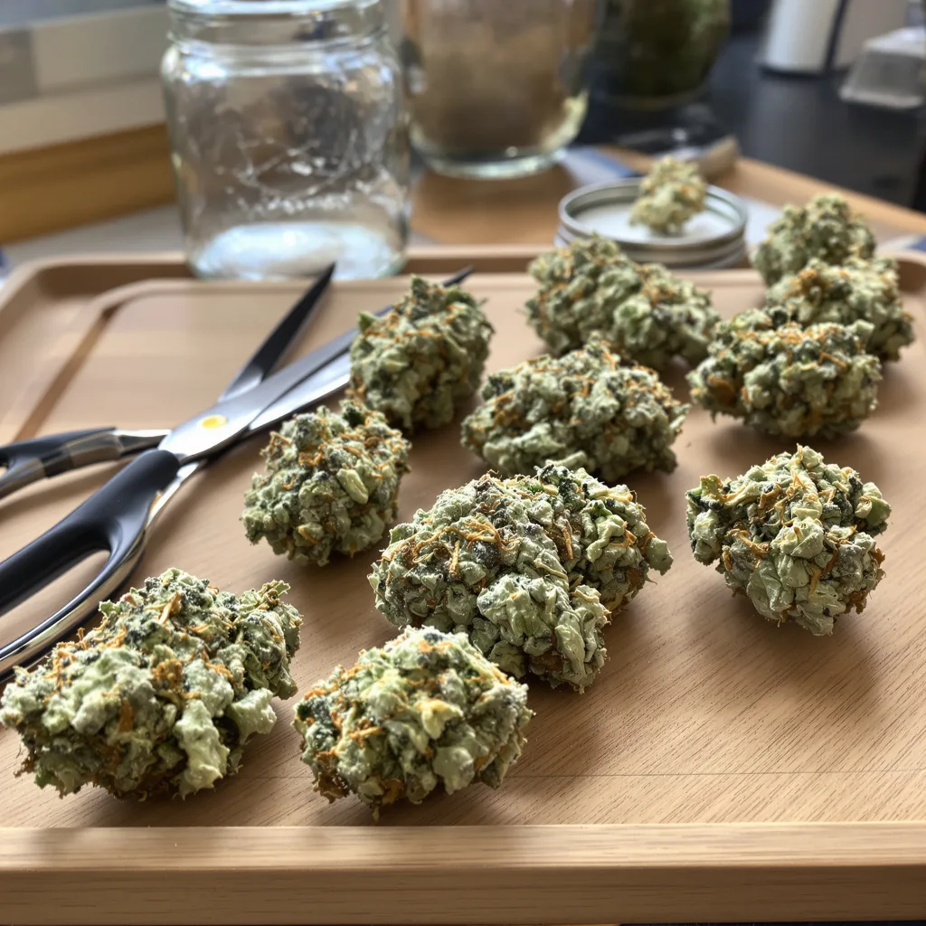 Valentine X CBD 44% indica / 56% sativa — fleur avec trichomes visibles