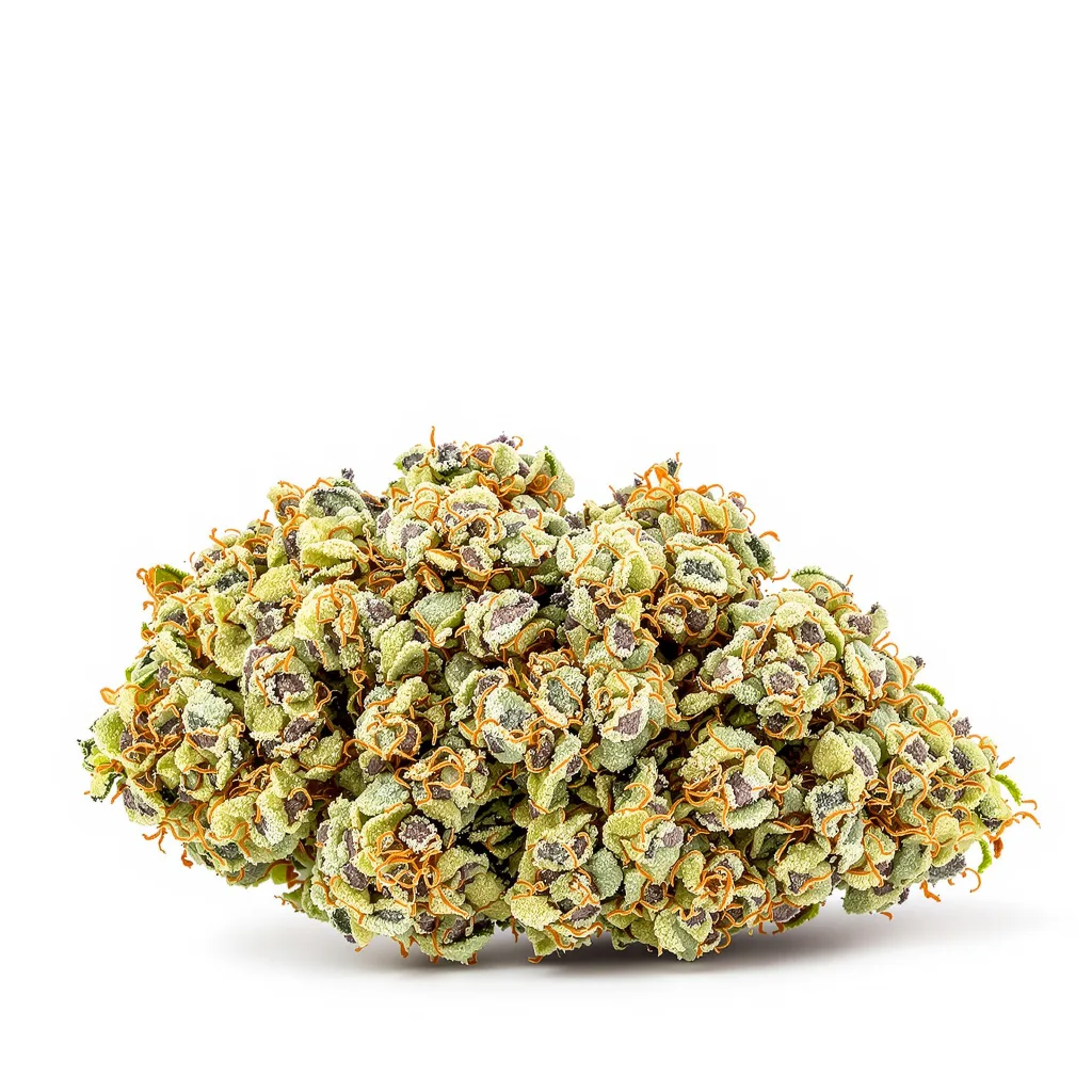 Valley Ghash 42% indica / 58% sativa — fleur avec trichomes visibles