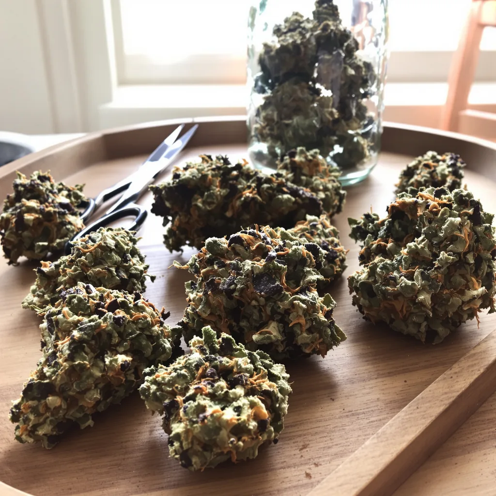 Vanilla Kush 70% indica / 30% sativa — fleur avec trichomes visibles