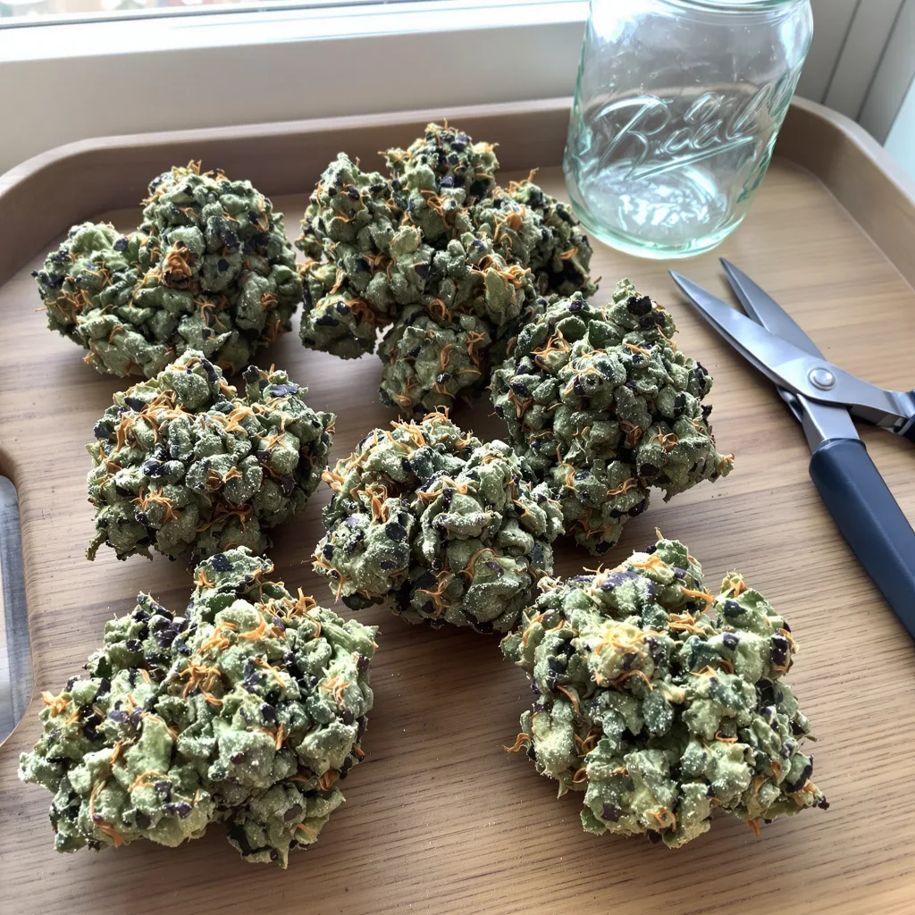 Venus OG 57% indica / 43% sativa — fleur avec trichomes visibles
