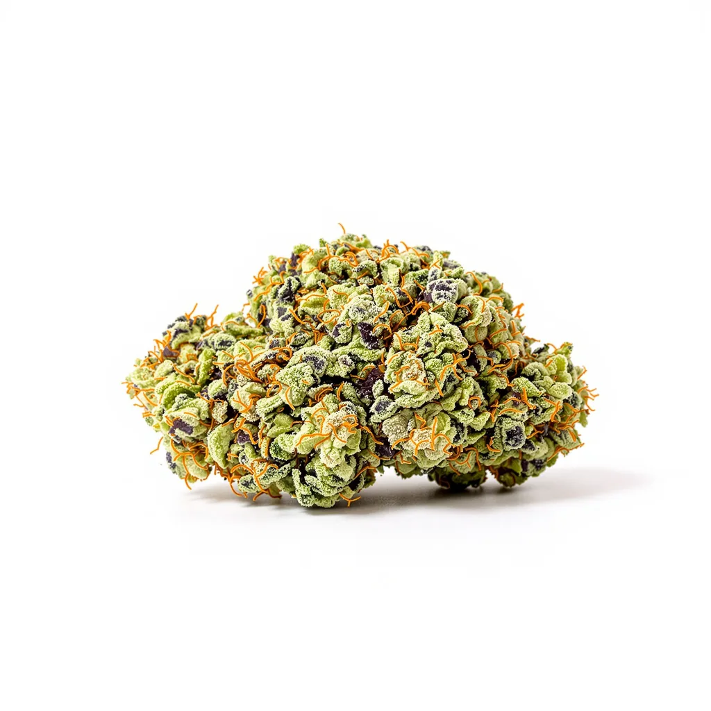 Venus OG 57% indica / 43% sativa — fleur avec trichomes visibles