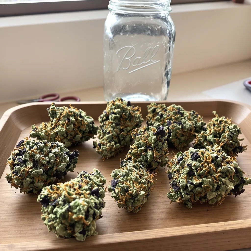 Violator Kush 70% indica / 20% sativa — fleur avec trichomes visibles