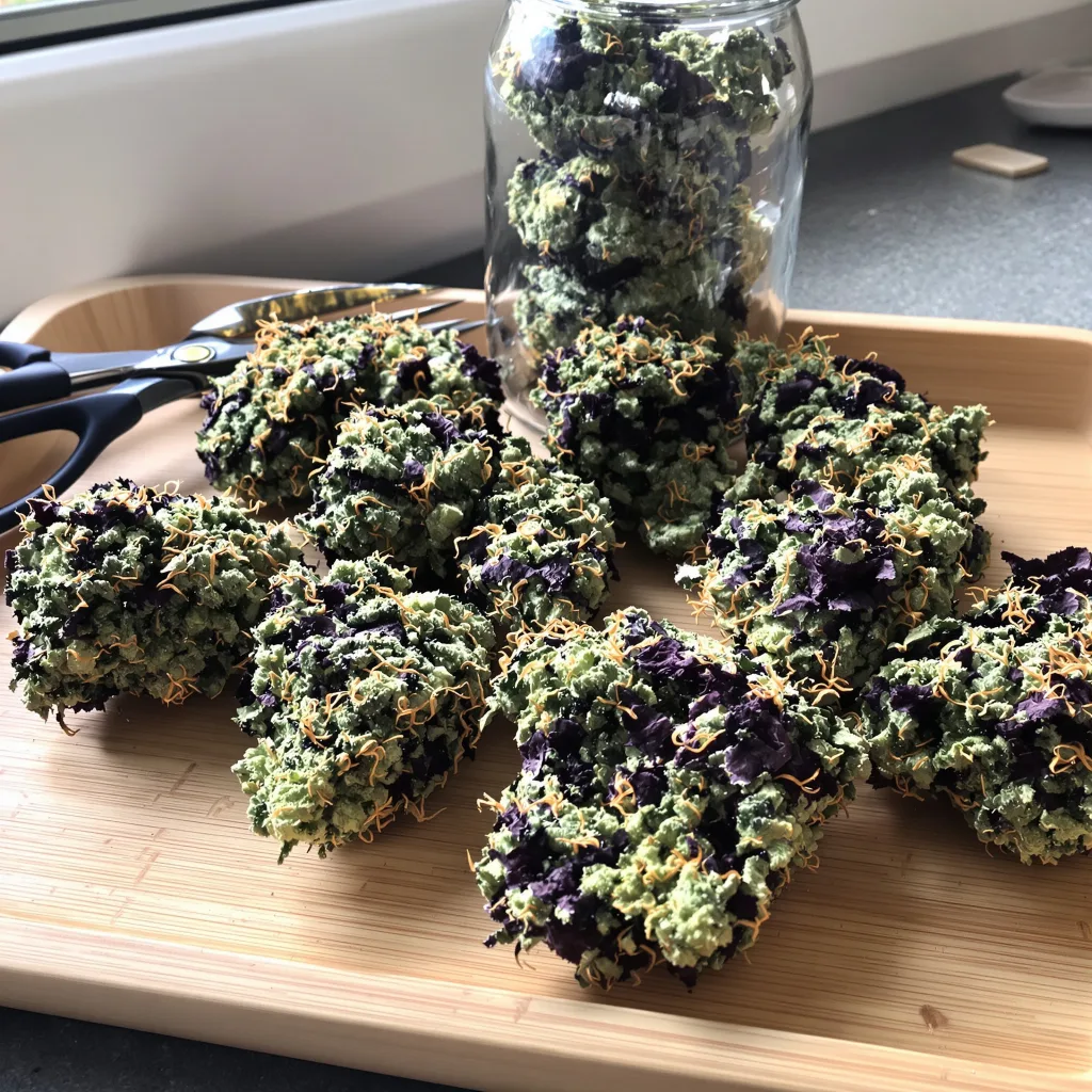 Warlock 74% indica / 26% sativa — fleur avec trichomes visibles
