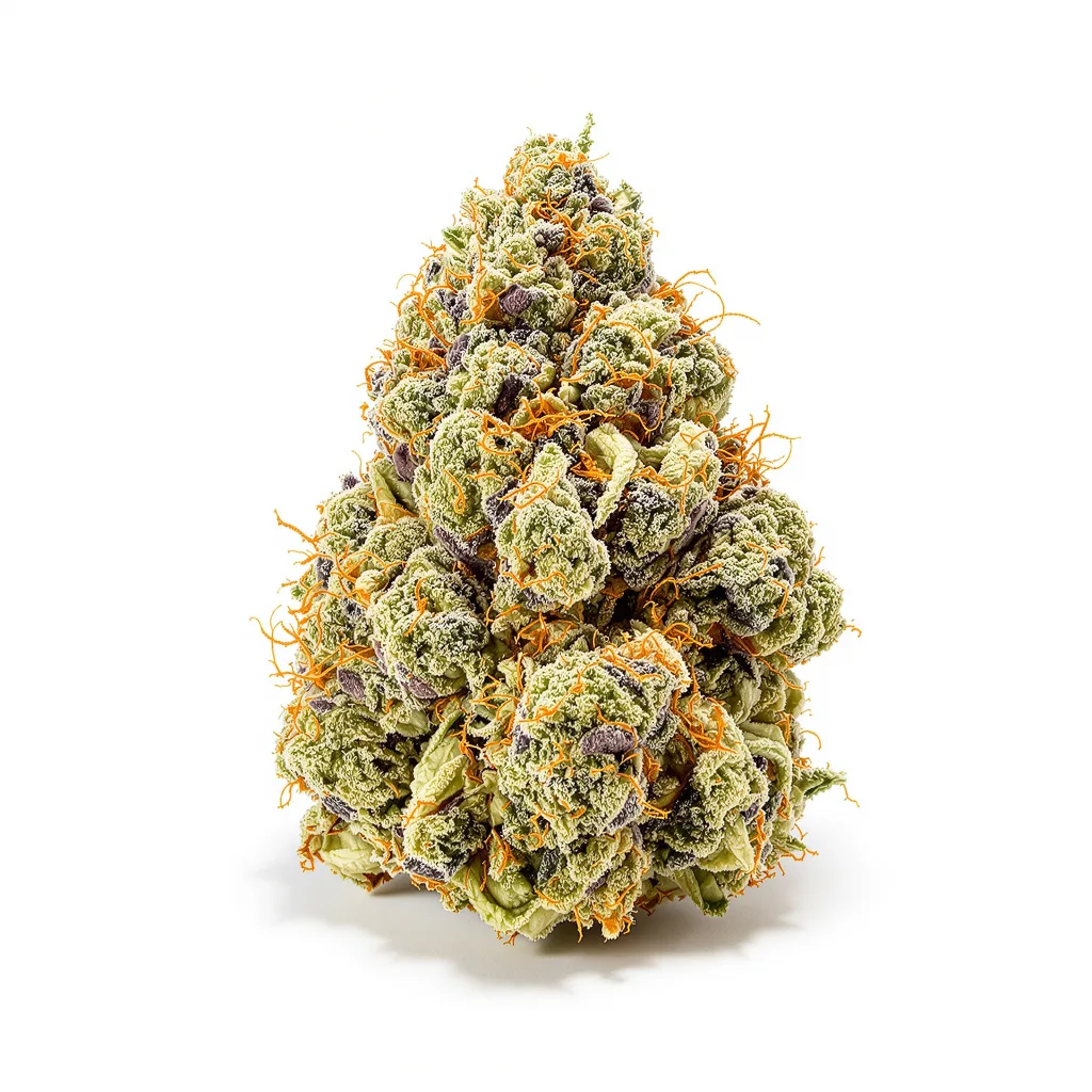 Wedding Cake 60% indica / 40% sativa — fleur avec trichomes visibles