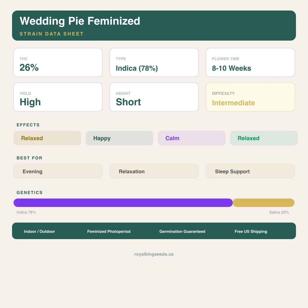 Wedding Pie 78% indica / 22% sativa — fleur avec trichomes visibles