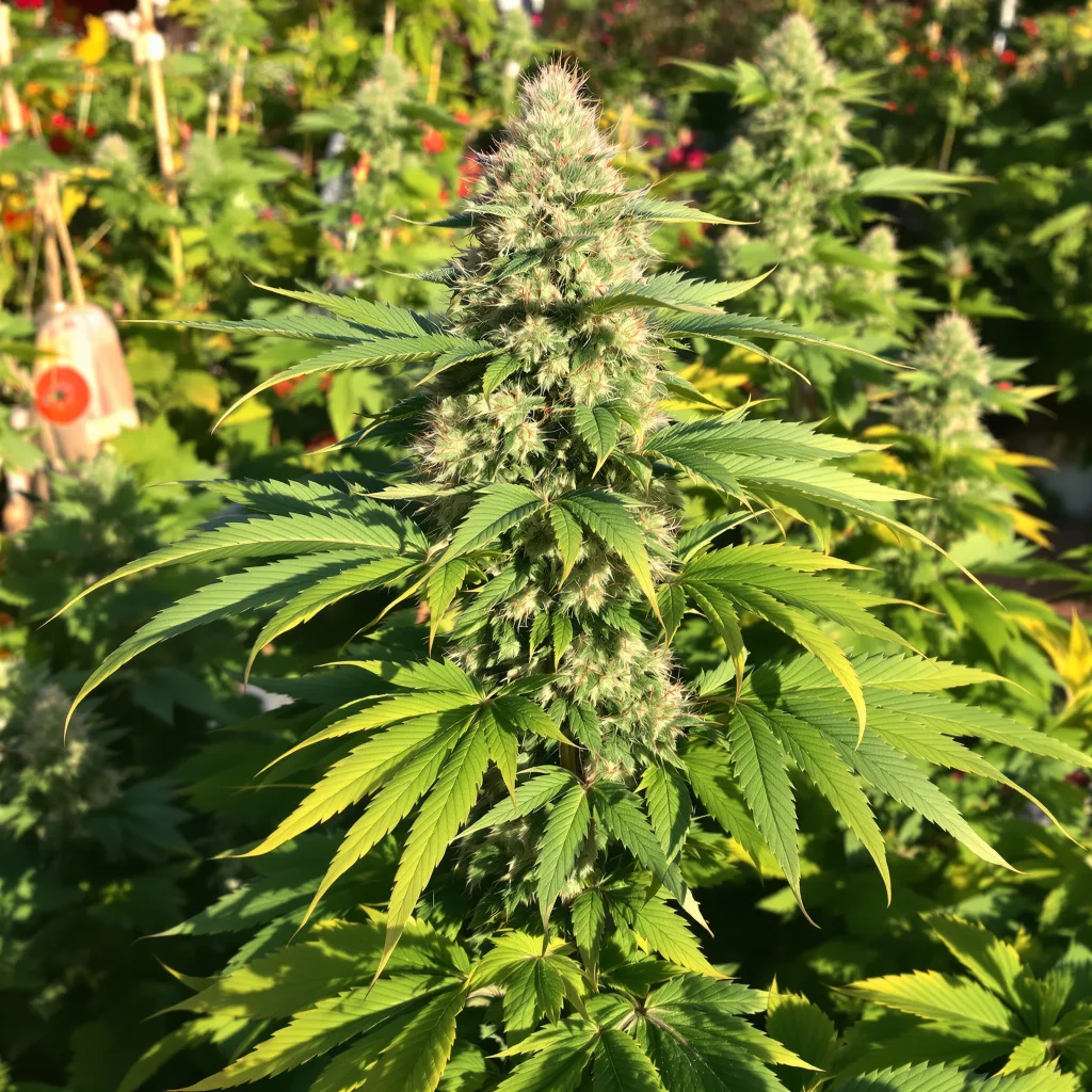 Whitaker Blues 77% indica / 23% sativa — fleur avec trichomes visibles