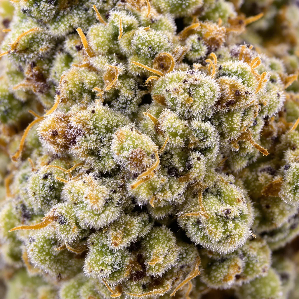 Gros plan de fleur de cannabis White Berry montrant nugs denses vert forêt