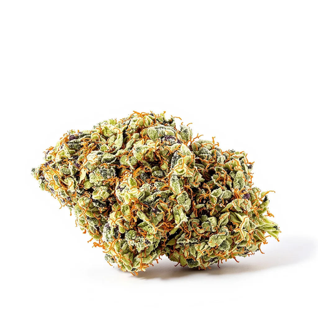 White Berry 60% indica / 40% sativa — fleur avec trichomes visibles