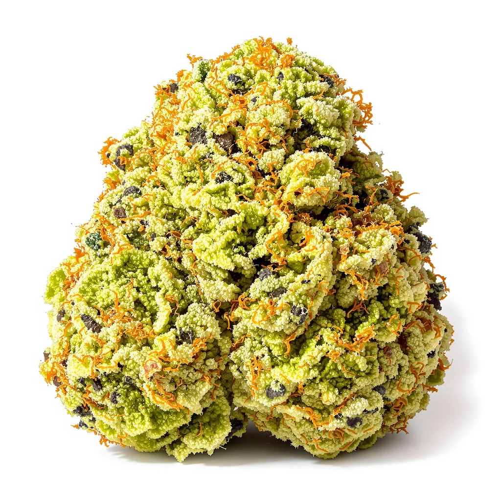 White Buffalo 20% indica / 70% sativa — fleur avec trichomes visibles