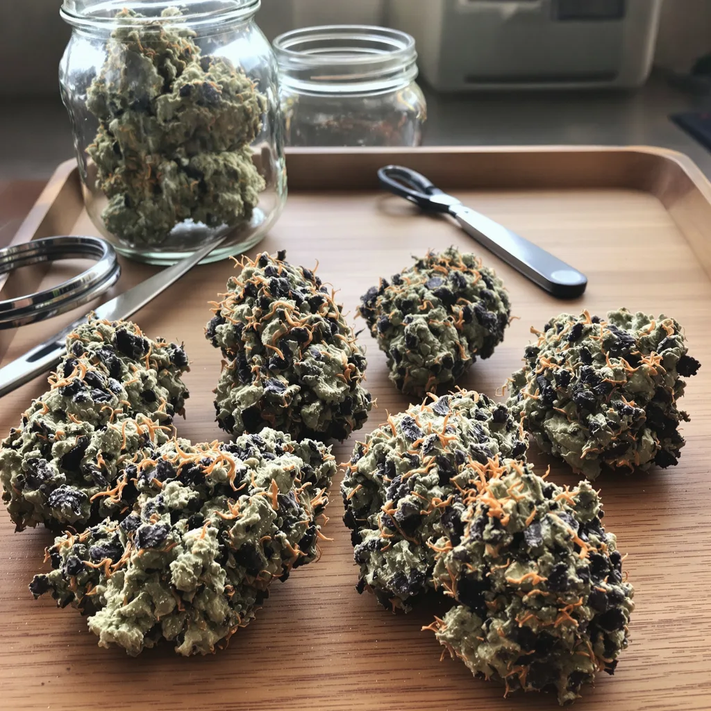 White Fire 43 77% indica / 23% sativa — fleur avec trichomes visibles
