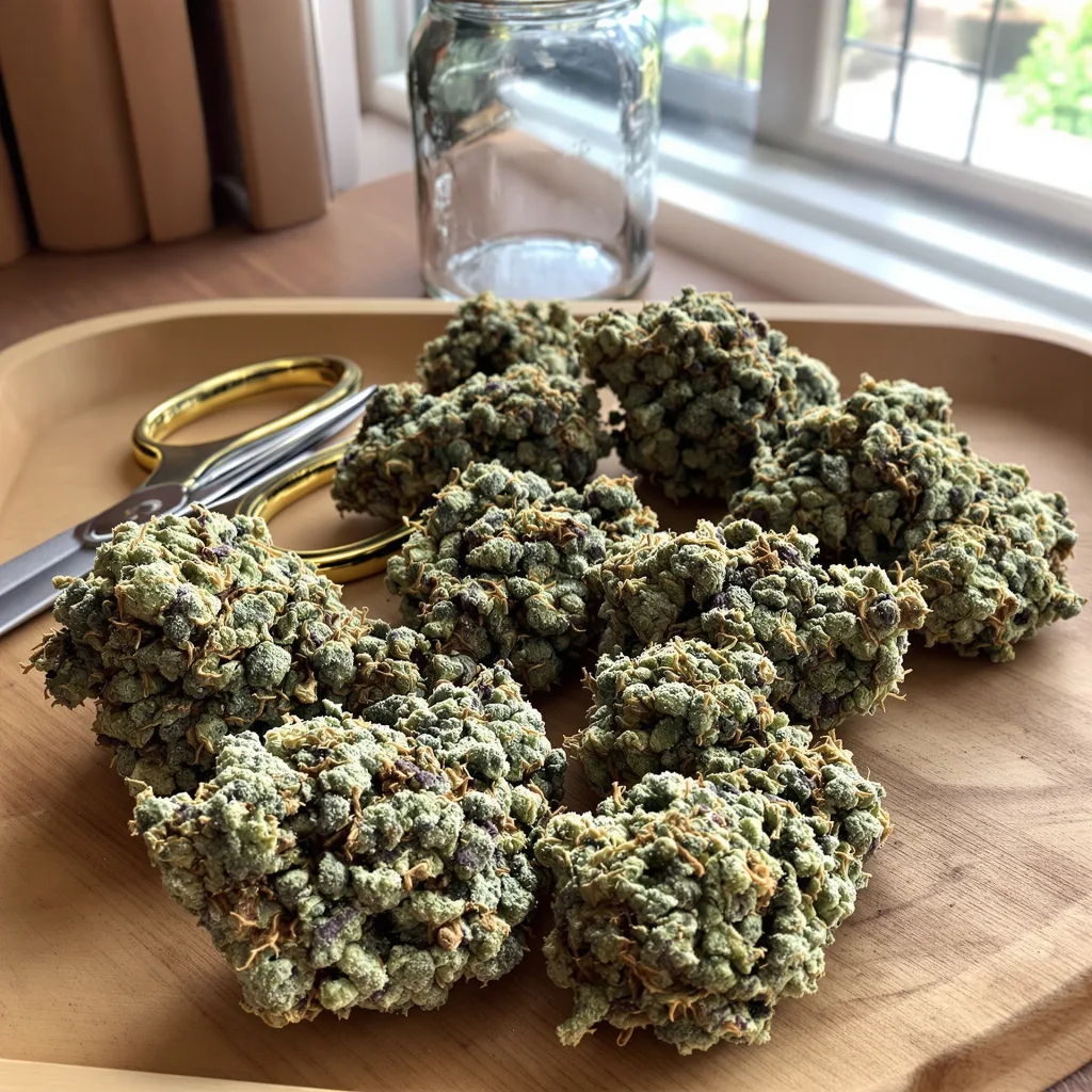 White Gold 60% indica / 30% sativa — fleur avec trichomes visibles