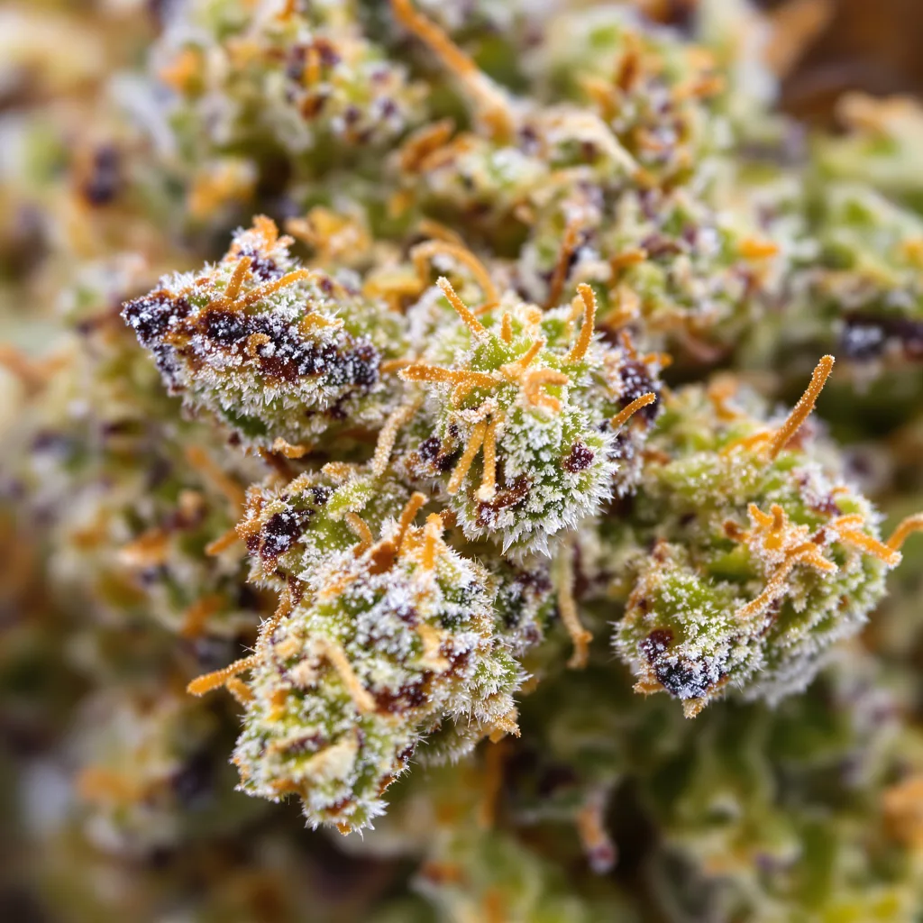 Gros plan de fleur de cannabis White Gold montrant nugs denses vert forêt
