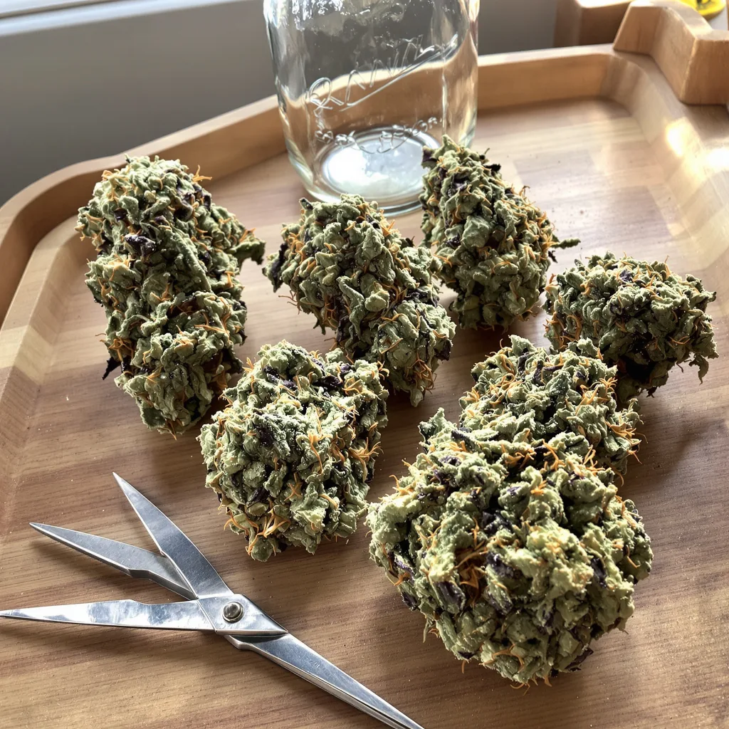 White Gold 60% indica / 30% sativa — fleur avec trichomes visibles
