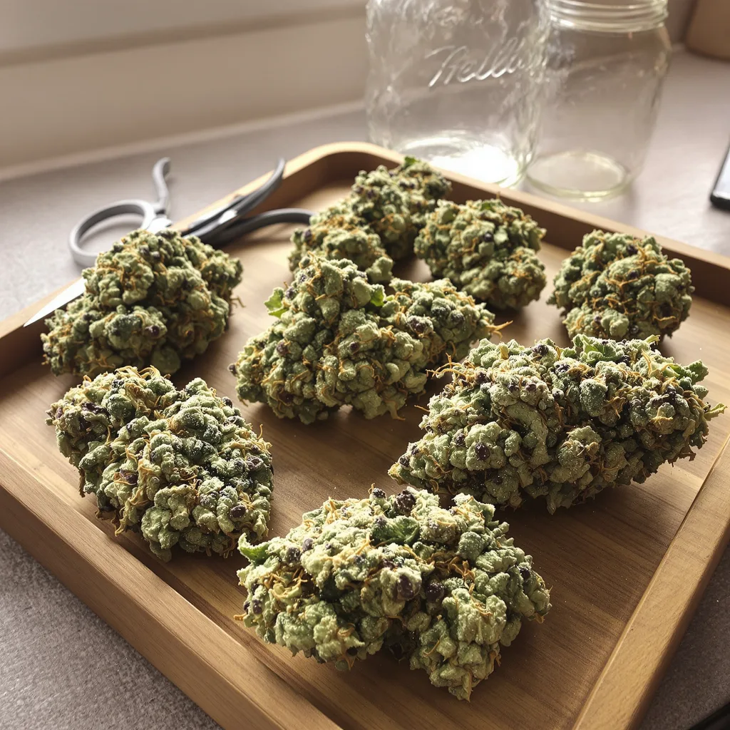 White Kryptonite 52% indica / 48% sativa — fleur avec trichomes visibles