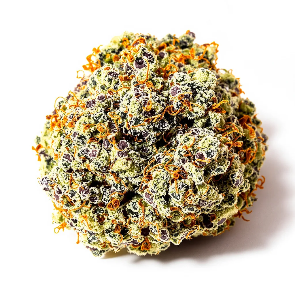 White Kryptonite 52% indica / 48% sativa — fleur avec trichomes visibles