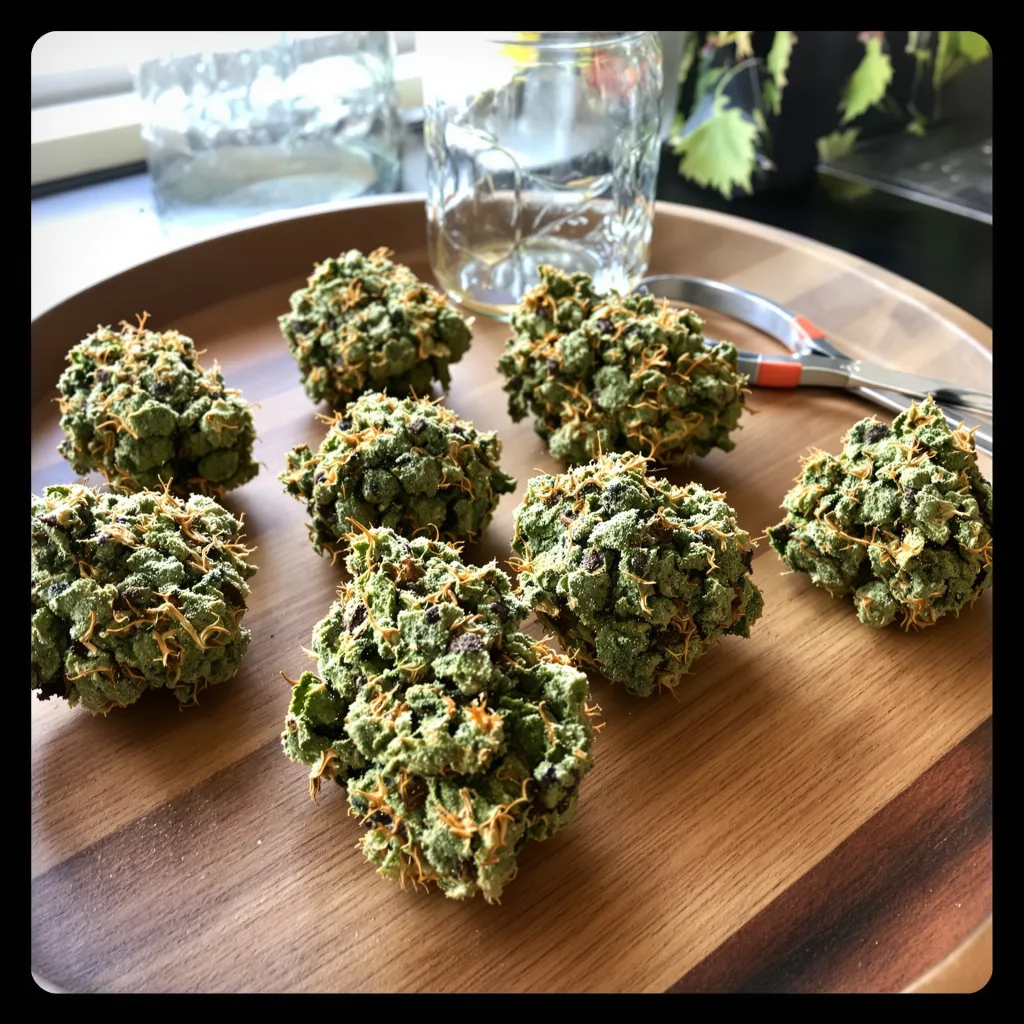 White Lightning 50% indica / 40% sativa — fleur avec trichomes visibles