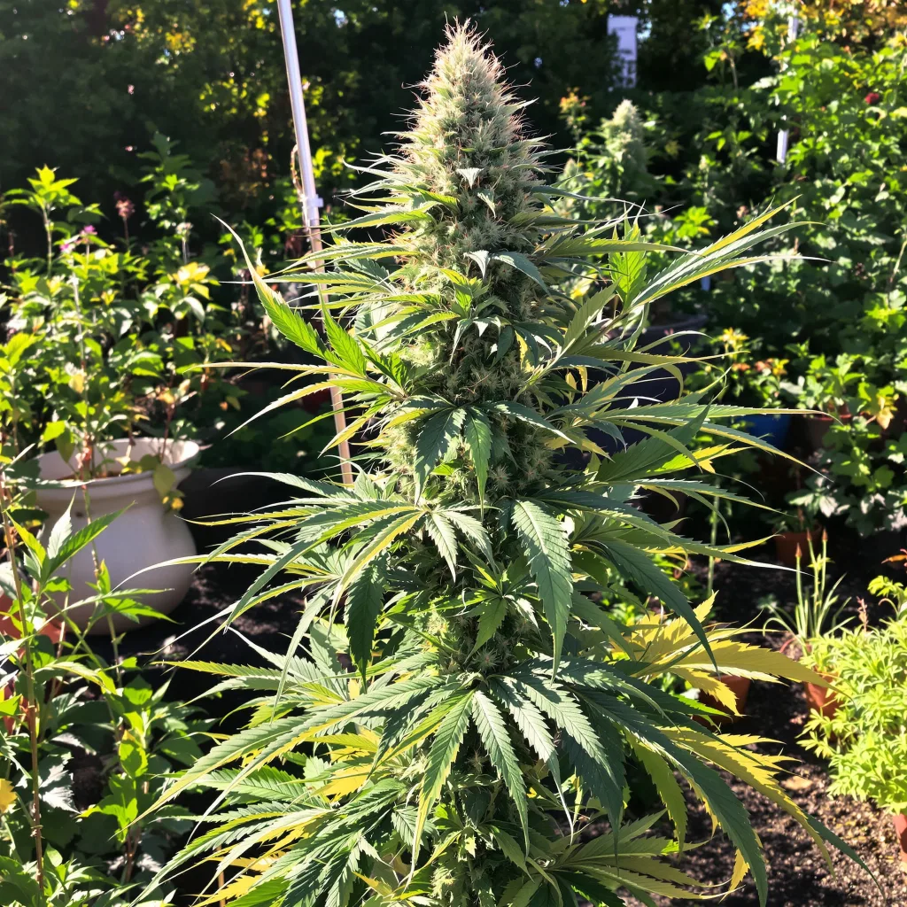 White Lightning 50% indica / 40% sativa — fleur avec trichomes visibles