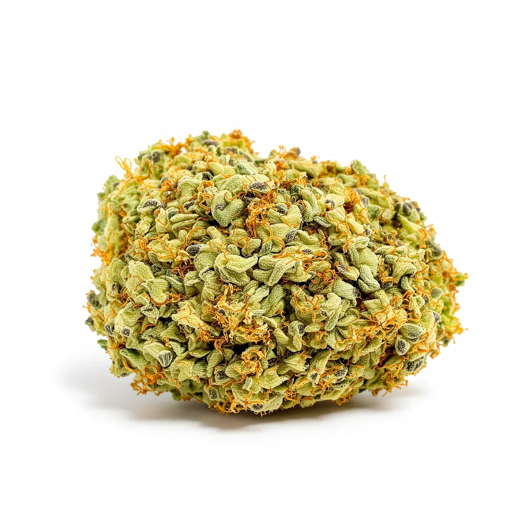 White Nightmare 20% indica / 70% sativa — fleur avec trichomes visibles